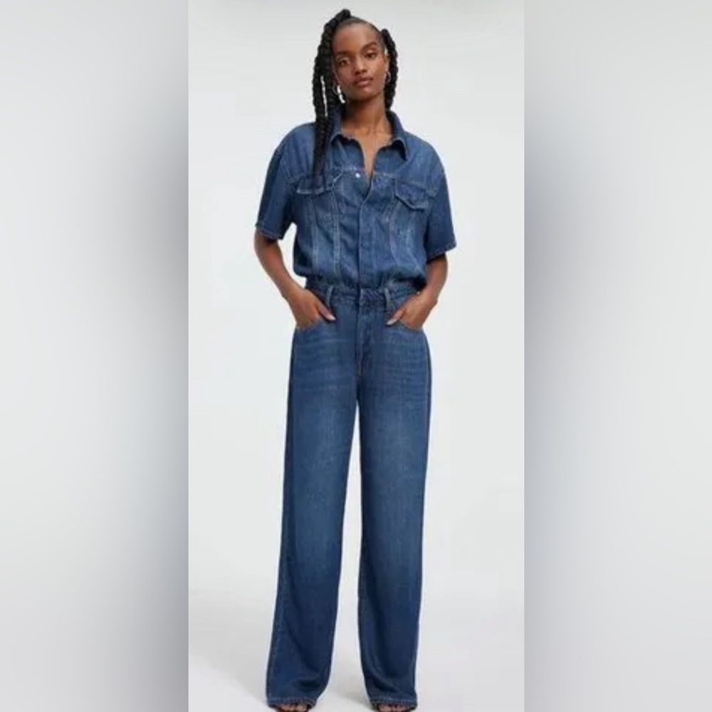 Good American Weightless denim jumpsuit, indigo dark blue, women’s size 4 (XL).